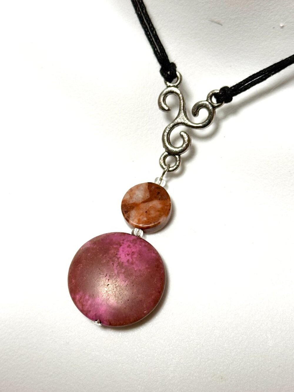 2/$20, Viva Magenta Agate Short Necklace, Gemstone & Black Cord Necklace